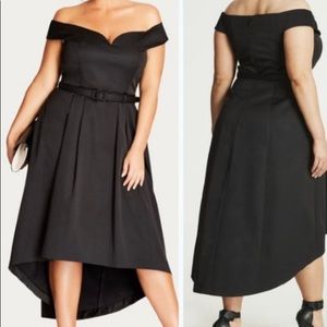 City Chic Size M(18W) Hi-Low Off the Shoulder Dress in Black